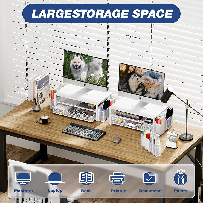 OPNICE Desk Organizers and Accessories, 2-Tier Computer Monitor Stand Riser
