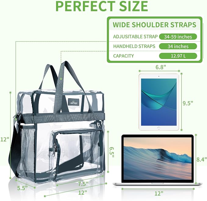 MAY TREE Clear Bag for Stadium Events 12×6×12 Clear Tote Lunch Bag