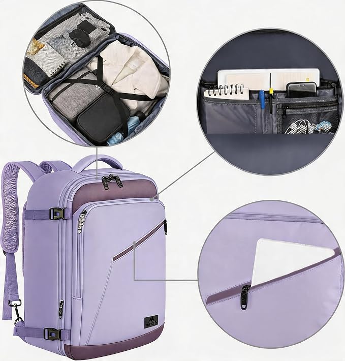 MATEIN Purple Travel Backpack, Large Capacity Carry on Backpack