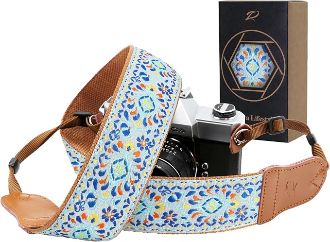 Padwa Lifestyle Blue Vintage Embroidered Camera Strap