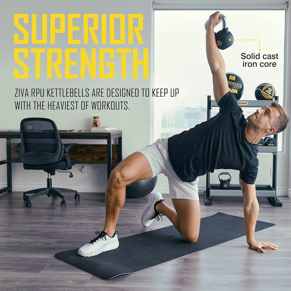 ZIVA Premium Kettlebell - Commercial Grade Rubber Urethane Coated Weights for Home Gym | 5-50 lbs