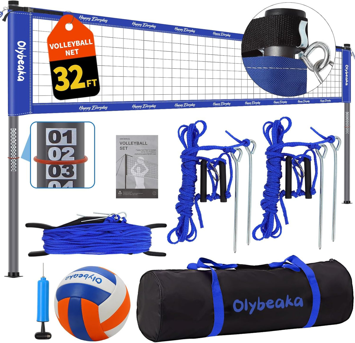 Skiennix 32ft Outdoor Volleyball Net Set - Adjustable Heavy-Duty Poles, Durable Net & Accessories