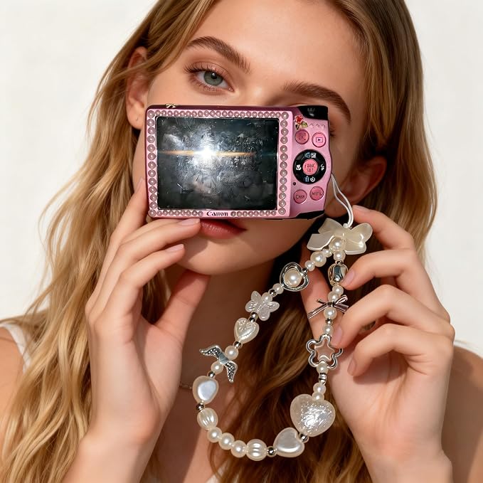2 Pcs Phone Charm Strap Hand for iPhone Wrist Strap Camera Lanyard Pearl Beaded