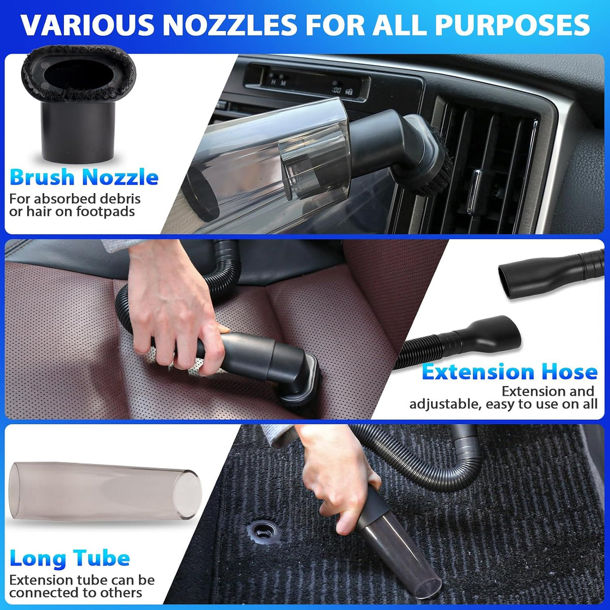 THINKWORK Car Cleaning Kit, Car Vacuum Kit, Gray Car Interior Detailing Kit with 8000PA High Power Vacuum, Including 7Pcs Detailing Brush Set and Bag