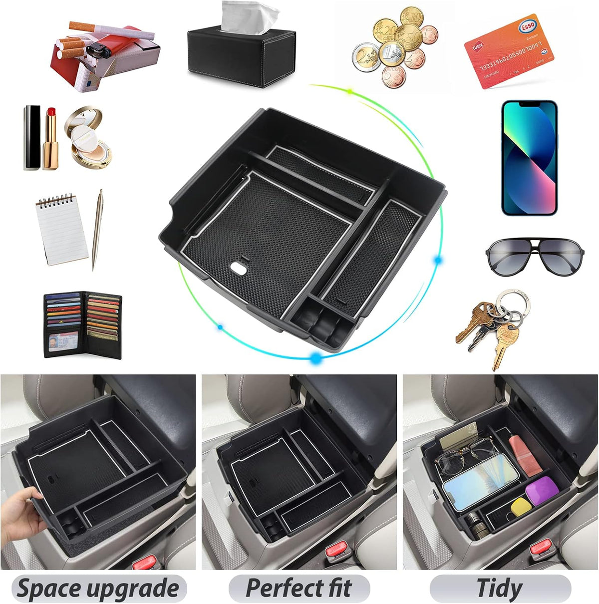 SKTU for 2022-2026 2027 Kia Carnival Center Console Organizer 2024 2025 2026 2027 Carnival Accessories Console Tray 2024 2025 2026 2027 Carnival ABS Console Organizer with Coin and USB Hole (White)