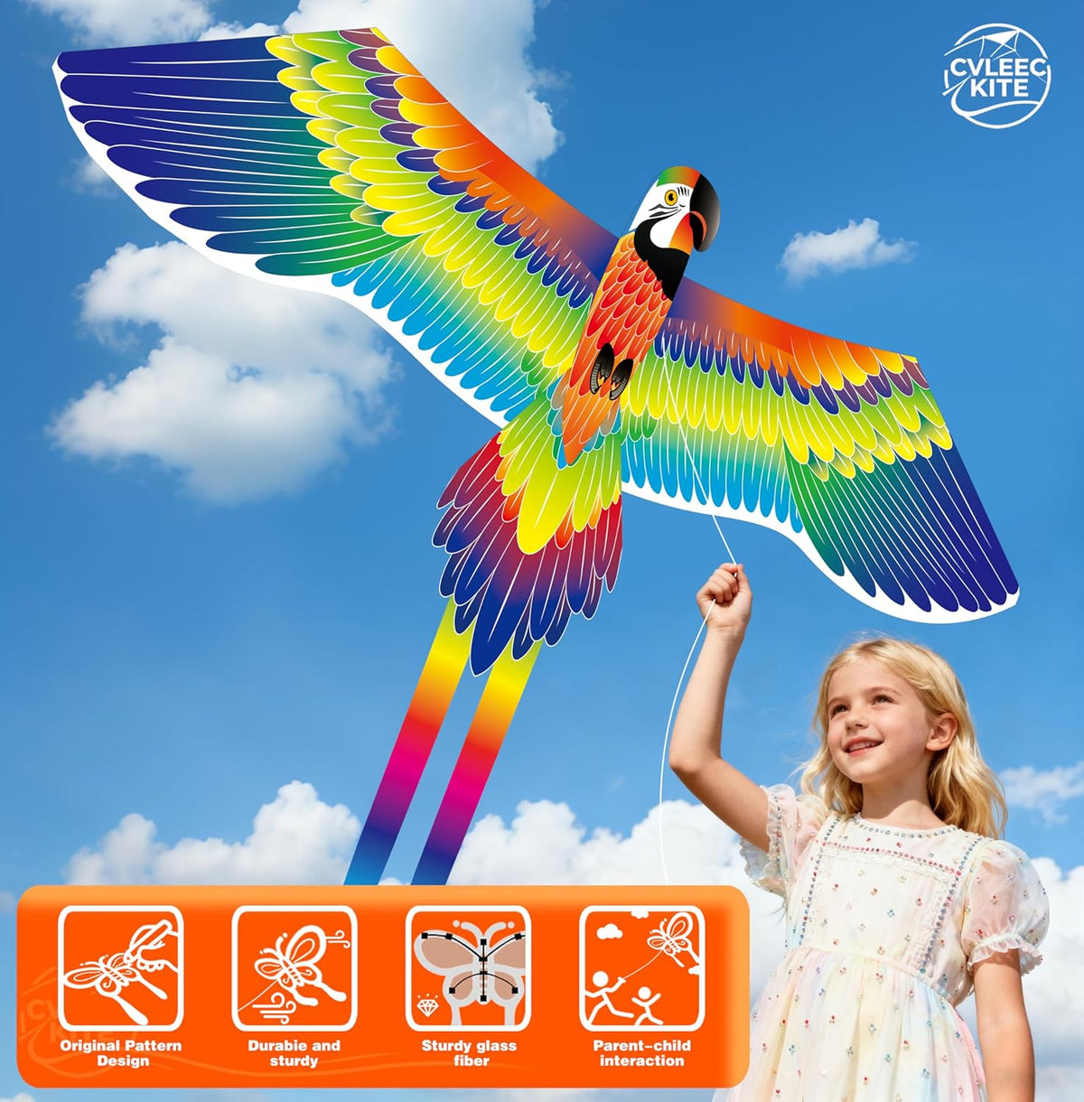 Parrot Kite - Easy-to-Fly Outdoor Kite for Kids & Adults | Perfect for Beaches & Backyards