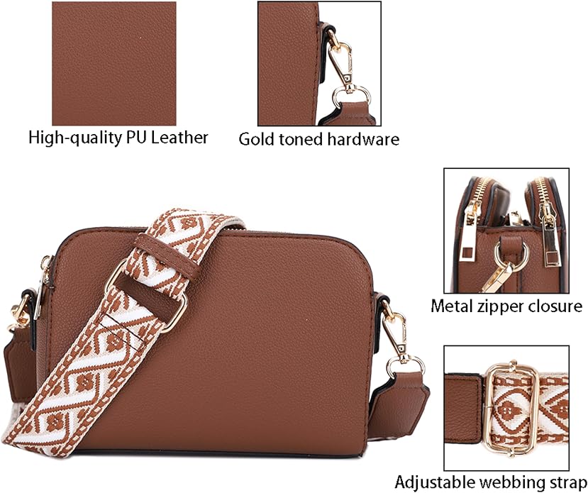 EVVE Crossbody Bags for Women Trendy Triple Zip Small Crossbody Camera Bag Purse