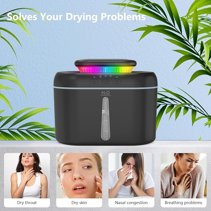 SZO Humidifiers for Bedroom, 2.5L Capacity, Auto Shut-Off, Easy to Fill & Clean, 16 dB Quiet Ultrasonic Humidifier for Large Room, Plants, Baby Nursery, Indoor, Night Light(Black)