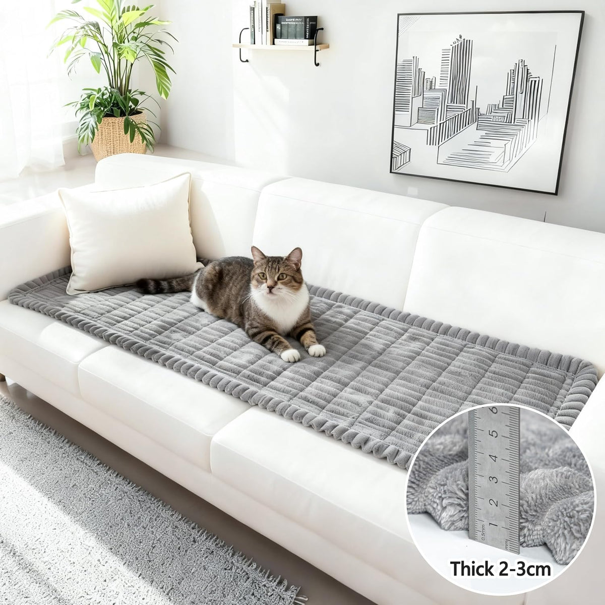 Capslpad Couch Covers for Dogs Washable Non Slip Pets Sofa Covers Fuzzy Sofa Slipcover Geometric Pet Friendly Mat Cushion Protector Travel Pet Mat for Living Bedroom Car Back Seat, Grey 27.5"x59"