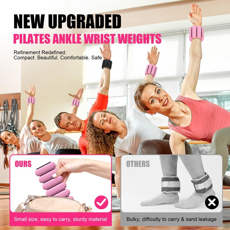 Wrist & Ankle Weights for Women, Wearable Strong Arm & Leg Weights Set of 2(1Lbs Each), Adjustable Ankle Weights for Walking, Yoga, Dance, Barre,Gym,Exercise,Pilates,Walking Running (Light Pink)