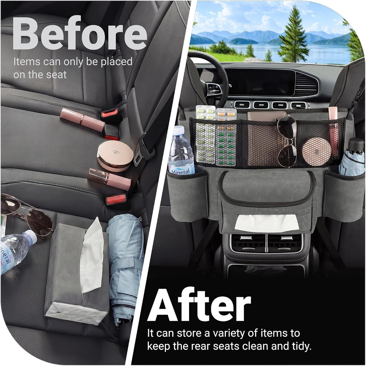 Car Seat Gap Organizer, Premium Faux Suede Leather Seat Gap Filler, Universal Front Seat Console Side Storage Box, Multifunctional Car Organizer for Phone, Wallet, Keys, Tissues and Documents