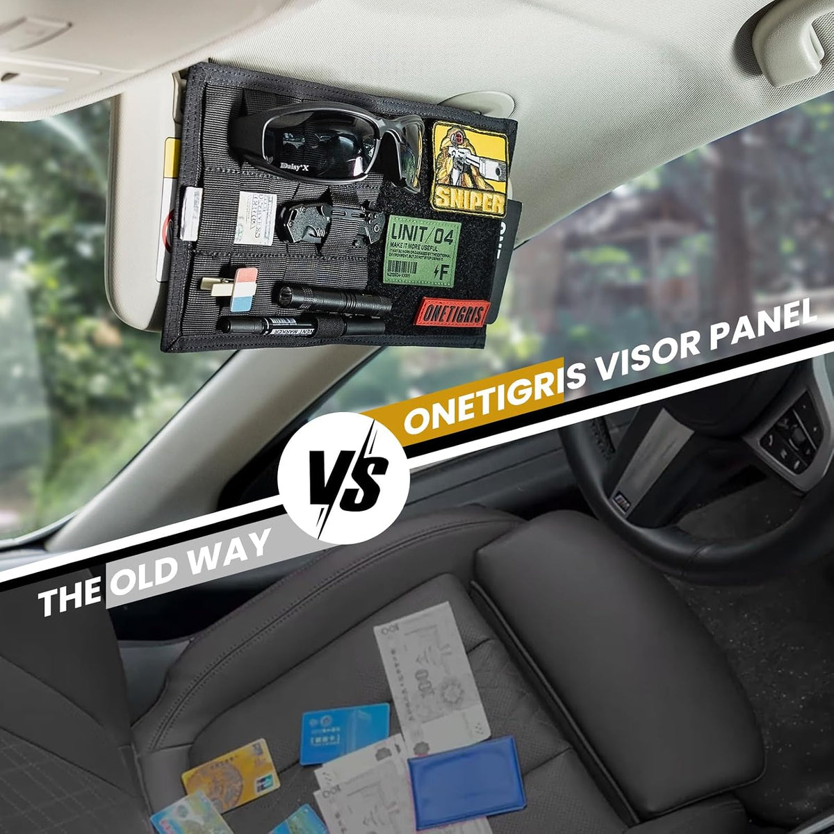 ONETIGRIS Tactical MOLLE Sun Visor Organizer, Car Visor Storage Cover Panel