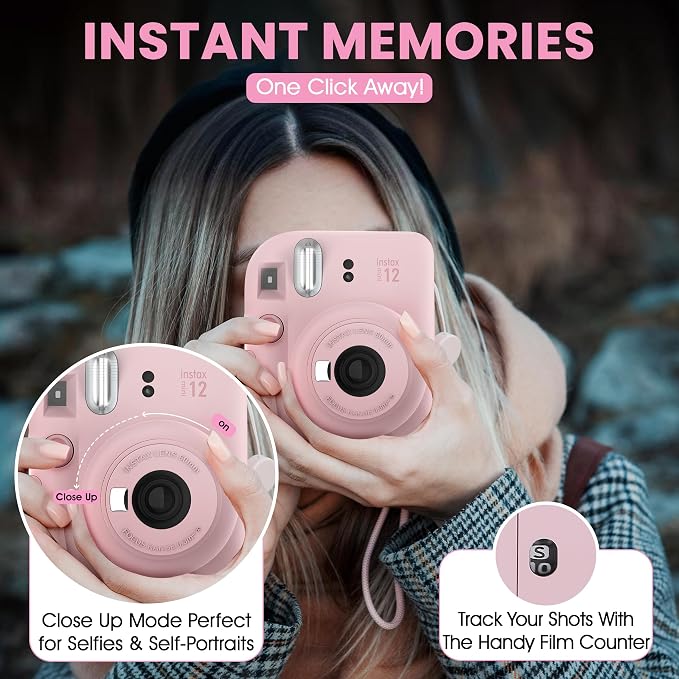 Fujifilm Instax Mini 12 Instant Camera Blossom Pink + Minimate Custom Designed