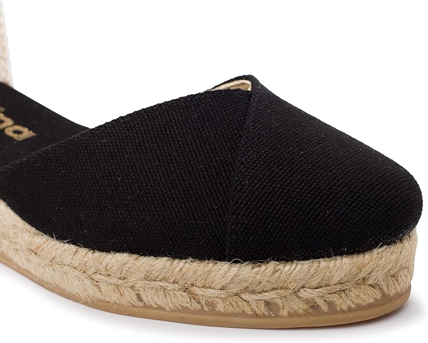 Girona Authentic Spanish Espadrille Wedge Sandals for Women - Sustainable, Eco Friendly, Vegan Shoes. Classic Style, Organic Cotton Canvas Upper, Comfy Insole, Jute Midsole, Rubber Sole. Made in Spain