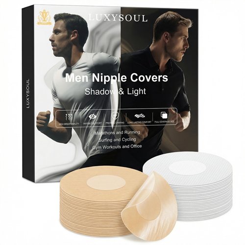 LUXYSOUL Men Nipple Covers for Running 100Pcs Anti Chafing Tape for Marathon - No Show Guards, Sweatproof Protection Beige White