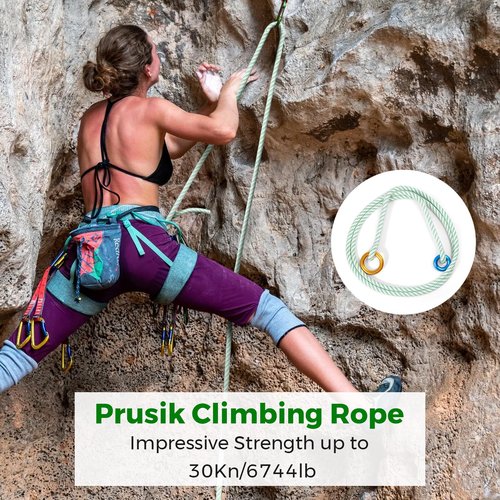 6mm Prusik Loop Cord, Polyester Auxiliary Rope 8kN, Zero-Slip Grip for Climbing, Arborist, Rescue, Tree Work & Caving 19.7inch