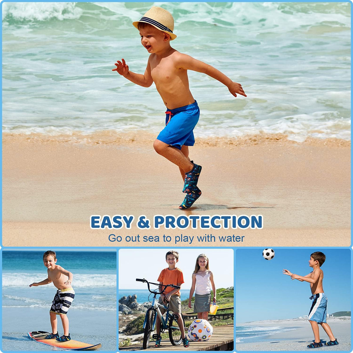 Skiennix Kids Swim Water Shoes - Non-Slip Quick Dry Aqua Socks for Beach & Outdoor Fun