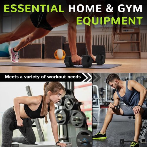 Fitvids Hex Dumbbell - Rubber Encased Hand Weights with Anti-Slip Metal Handle | Multiple Sizes Available