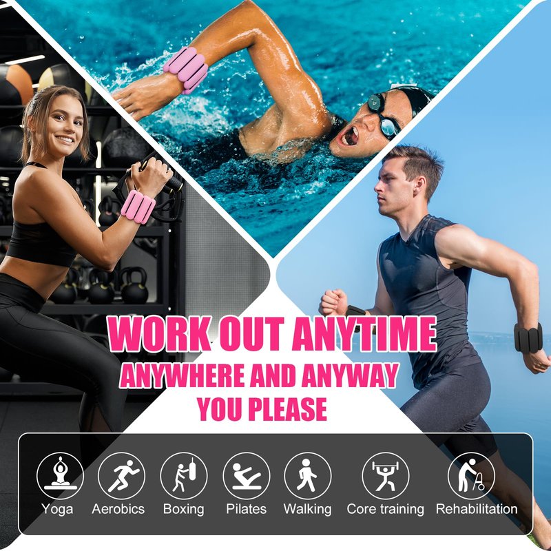 Wrist & Ankle Weights for Women, Wearable Strong Arm & Leg Weights Set of 2(1Lbs Each), Adjustable Ankle Weights for Walking, Yoga, Dance, Barre,Gym,Exercise,Pilates,Walking Running (Light Pink)