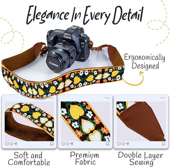 Art Tribute Camera Strap for DSLR Cameras, Woven Webbing Heart Design Shoulder