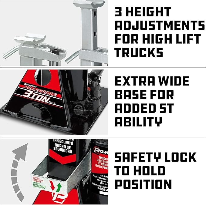 Powerbuilt 3 Ton, Bottle Jack and Jack Stands in One & All-in-One Unijack Pinch Weld Saddle Adapter, Protect Vehicle Frame, Car Lift - 240337