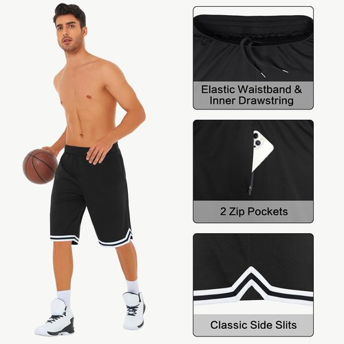 JWM Men's 11" Gym Basketball Shorts - Quick-Dry Lightweight Mesh with Zipper Pockets for Workouts