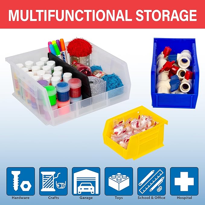 Akro-Mils 30235 AkroBins Plastic Storage Bins, Space-Saving Stackable Bins for Garage, Pantry, Craft Organization, 11" x 11" x 5", Red, 6-Pack