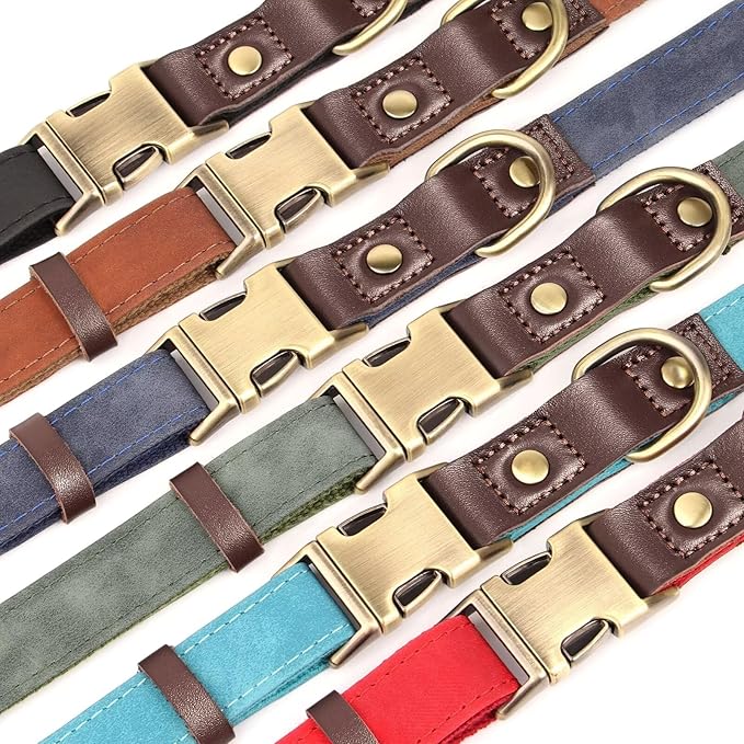 Didog Soft PU Leather Dog Collar for Large Dogs,Classic Adjustable Dog Collars with Quick Release Metal Buckle,Easy Clean and Comfortable with Nylon Lining,Red,L Neck 16-23"