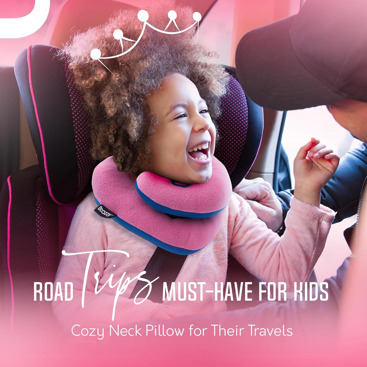 BCOZZY Kids Travel Neck Pillow (3-7 Y/O)- Patented Soft Toddler Pillow for Head & Chin Support in Car Seat, Airplane, and Road Trip Sleeping. Adjustable Size. Fully Washable. Carry Bag. Small, Hearts