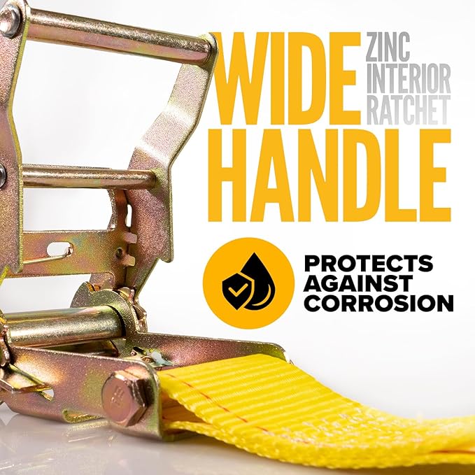 US Cargo Control E Track Straps 2" x 12' (4-Pack), 4,400 LBS Break Strength, Yellow Heavy Duty E Track Ratchet Straps with 4' Fixed End and Spring E-Fittings, Logistic Tiedowns for Box Trucks, Vans