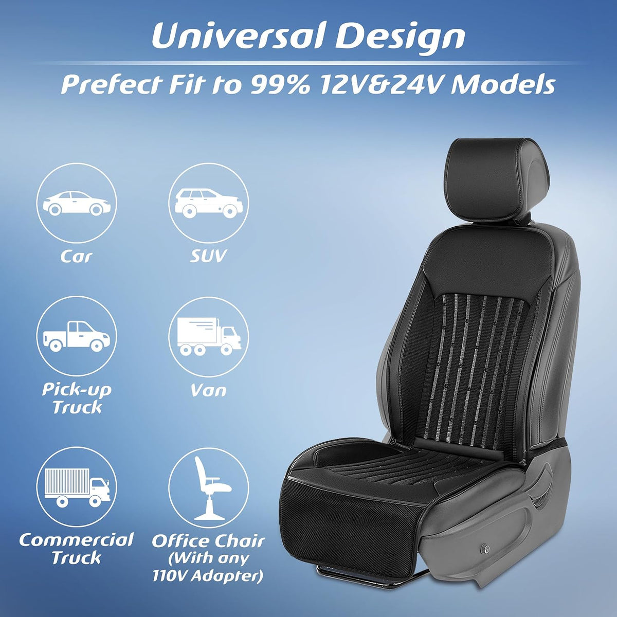 Paffenery 2026 Upgraded Cooling Car Seat Cover Front Seat, 12V-24V Ventilated Cooling Car Seat Cushion, Cooled Seat Cover for Car SUV Truck Universal Fit, Classic Black