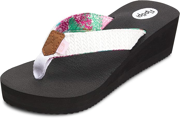 Floopi High Heel Wedge Sandals for Women-Comfort Yoga Mat Footbed for Support, Flip Flop Thong Platforms for Summer