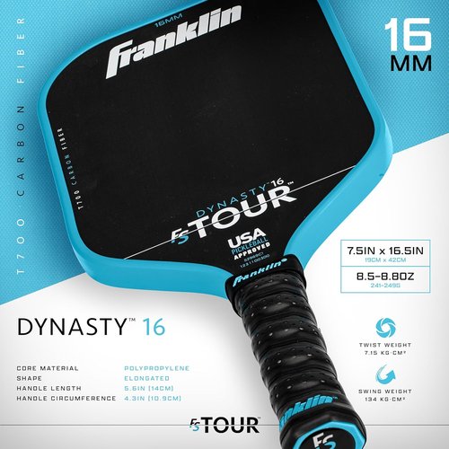 Franklin Sports Pro Pickleball Paddles - FS Tour Series Raw Carbon Fiber T700 - USA Approved | Unibody Epoxy Edge - 14mm/16mm Core - Gray, Blue & Pink
