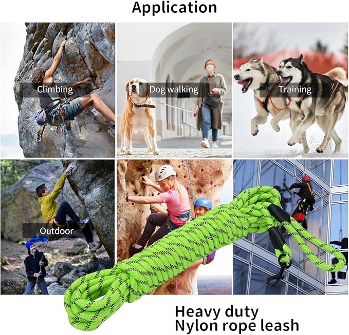 Long Dog Leash for Training 30Ft-Reflective Nylon Rope with Swivel Hook-Recall Agility Lead for Large Small Medium Dogs Outside Walking Hiking-Green Diam 1/2"