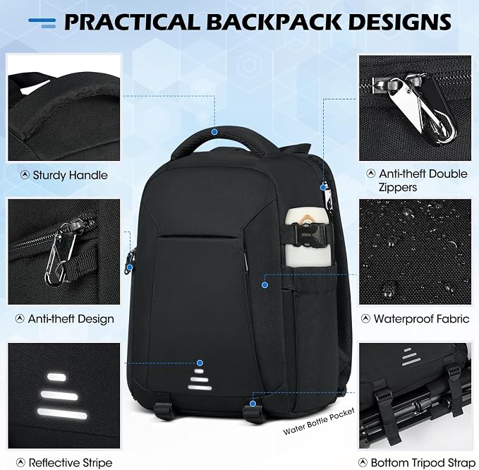 RAINSMORE Camera Backpack for DSLR SLR Mirrorless Cameras