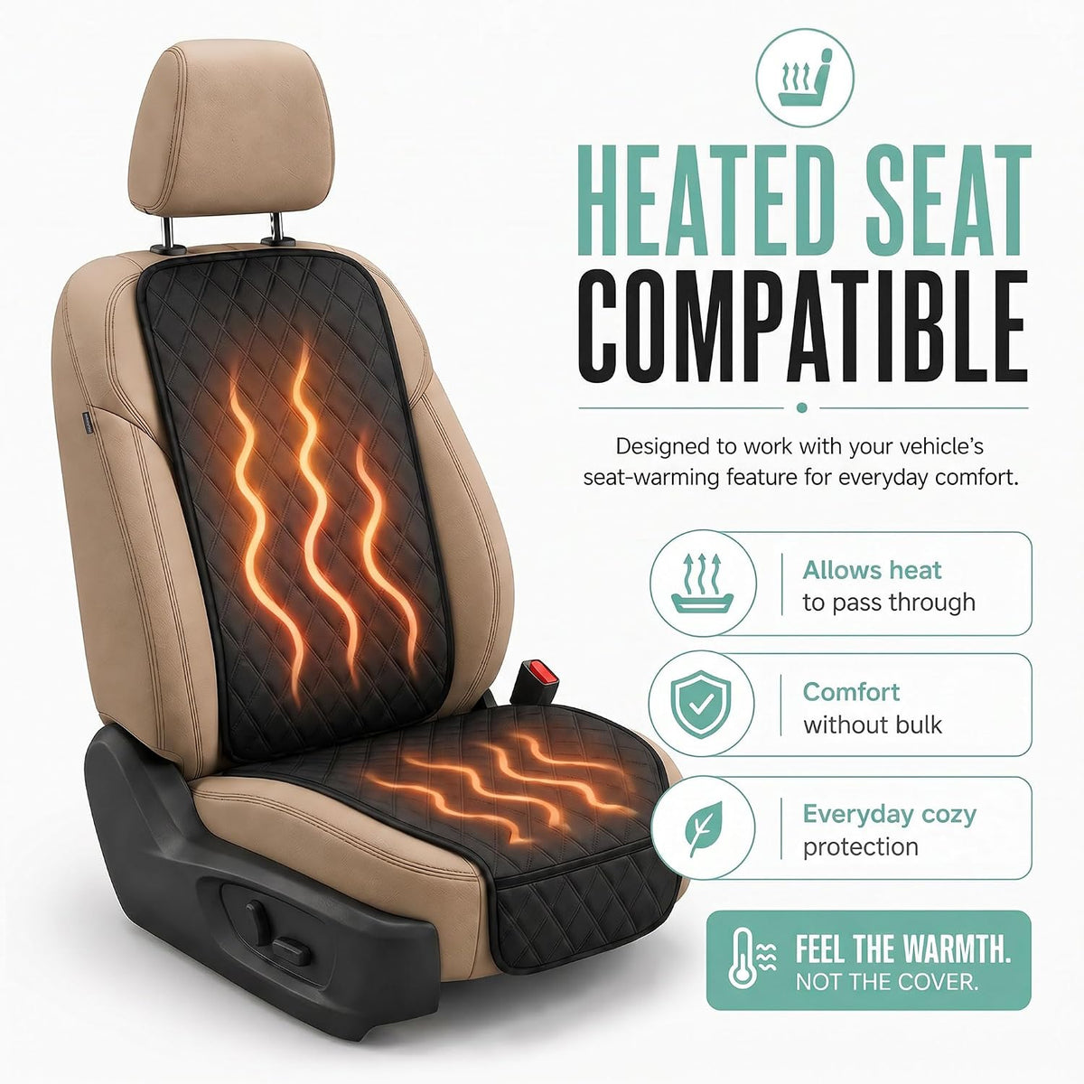 FH Group Car Seat Cushion – Neosupreme Single Front Seat Cover with Front Pockets, Airbag Compatible, Universal Fit Car Seat Cushion for Driver or Passenger Seat, SUV, Truck, Sedan & Van – Black