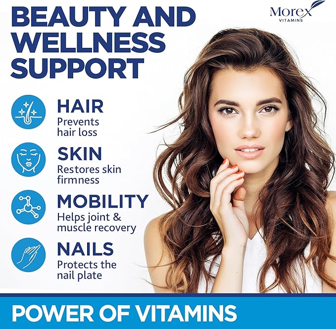 Biotin Collagen Keratin Gummies - Multivitamin Natural for Hair, Skin & Nails with Vitamin A, D, B7 - Anti Aging Collagen Gummy Vitamins for Men & Women, Hair & Nail Growth Supplement - 60 Gummy Bears