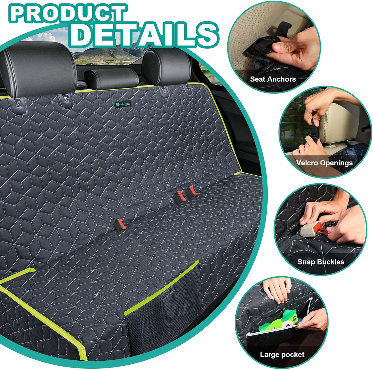 Dog Car Seat Covers for Ford f150/Ram1500/Nissan Frontier/Toyota Tacoma/GMC Canyon/Silverado, Waterproof Pet Back Seat Cover for Trucks, Scratchproof Nonslip Durable Rear Seat Cover for Dogs(Green)