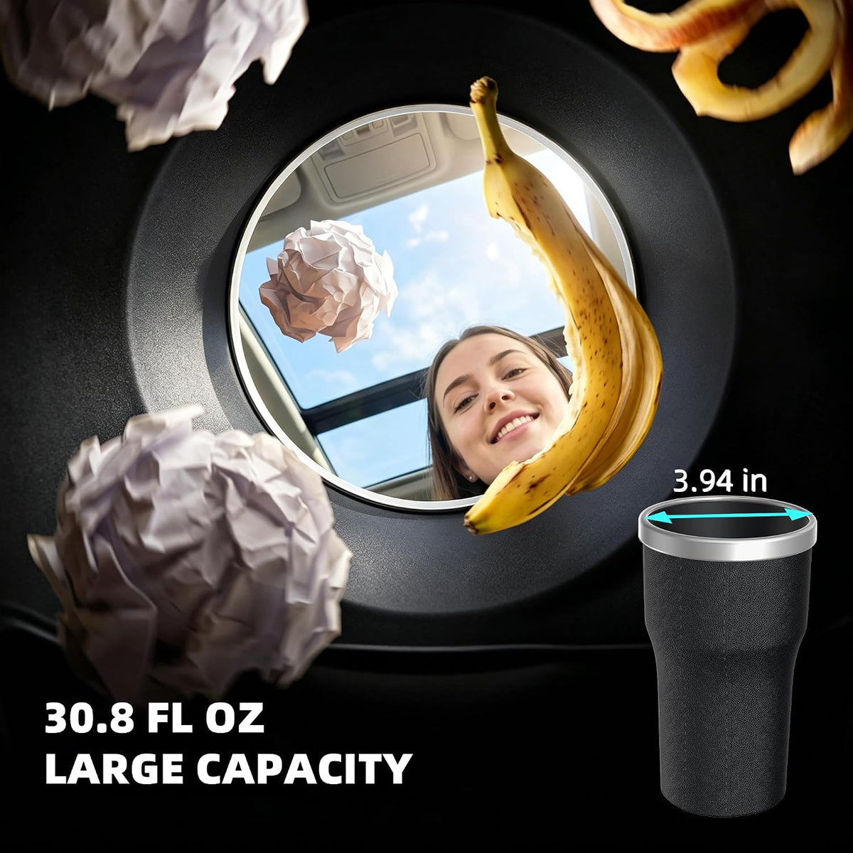 Car Trash Can Cup Holder Mini 2 Pack with 90 Trash Bags for Vehicle