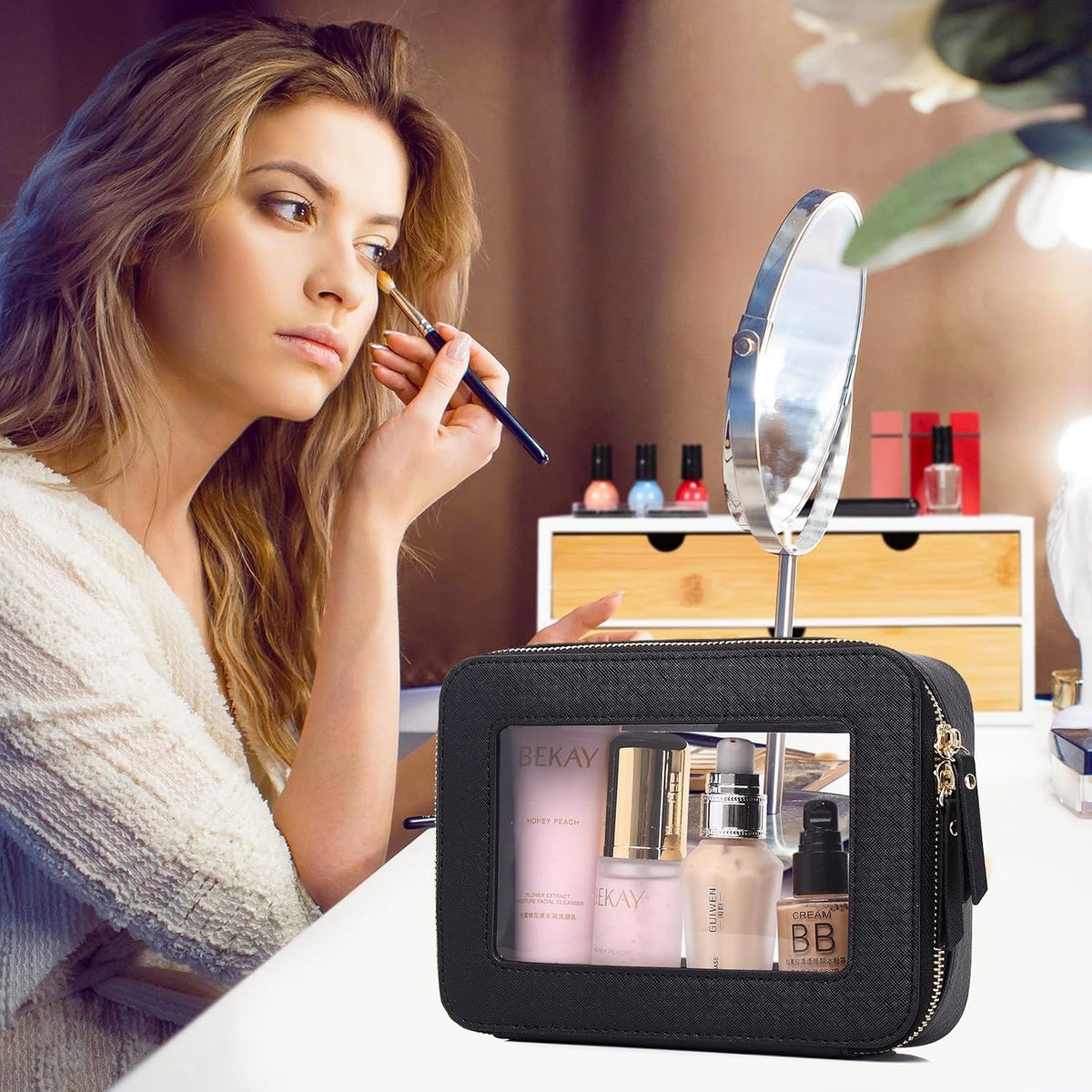 Pinkmik Travel Clear Makeup Bag (Black, M+SLIM)