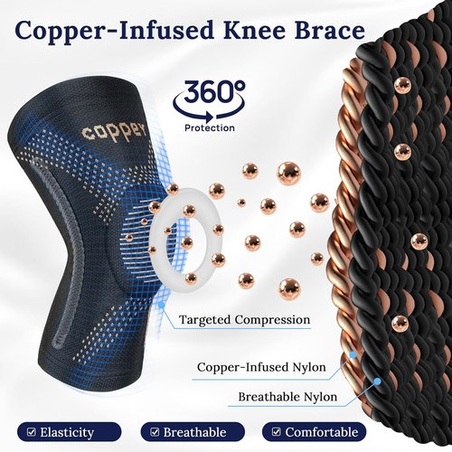 JIUFENTIAN Copper Knee Brace - Maximum Support & Enhanced Flexibility | Compression Sleeve for Pain Relief (Medium)