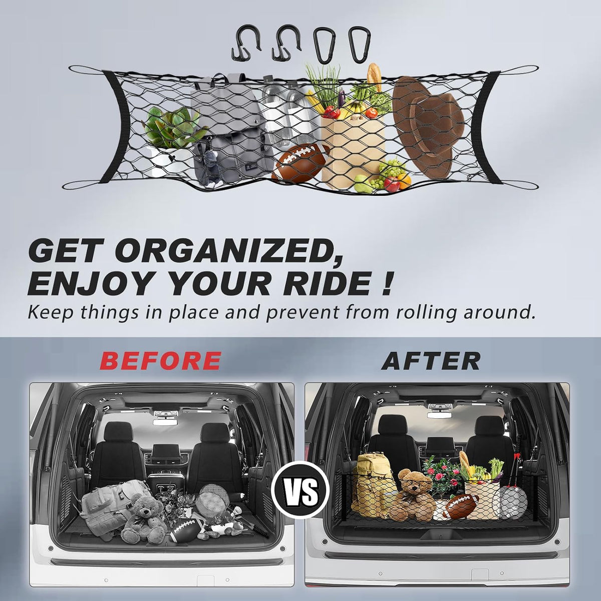 Karltys Envelope Style Cargo Net for 2021-2025 2026 Chevy Tahoe/Suburban/GMC Yukon Accessories, Adjustable Rear Trunk Cargo Net for Chevrolet Tahoe, Heavy Duty Elastic Netting Organizer for Yukon