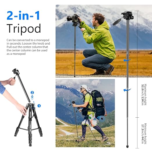 NEEWER Portable Aluminum Alloy Camera 2 in 1 Tripod Monopod Max. 70"/177cm