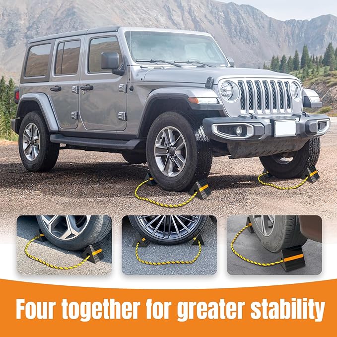 HOXWELL Rubber Wheel Chocks for RV Trailer Camper Truck Car Aircraft Boat, Versatile Rubber Chocks Block Stopper for Tire with Reflective Strips, Utility Trailer Camper RV Accessories