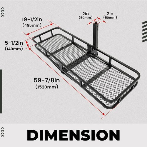 KUAFU Folding Hitch Mount Cargo Carrier - 60"x19.5"x5.5" Rear Luggage Basket for SUVs & Trucks | 550LBS Capacity