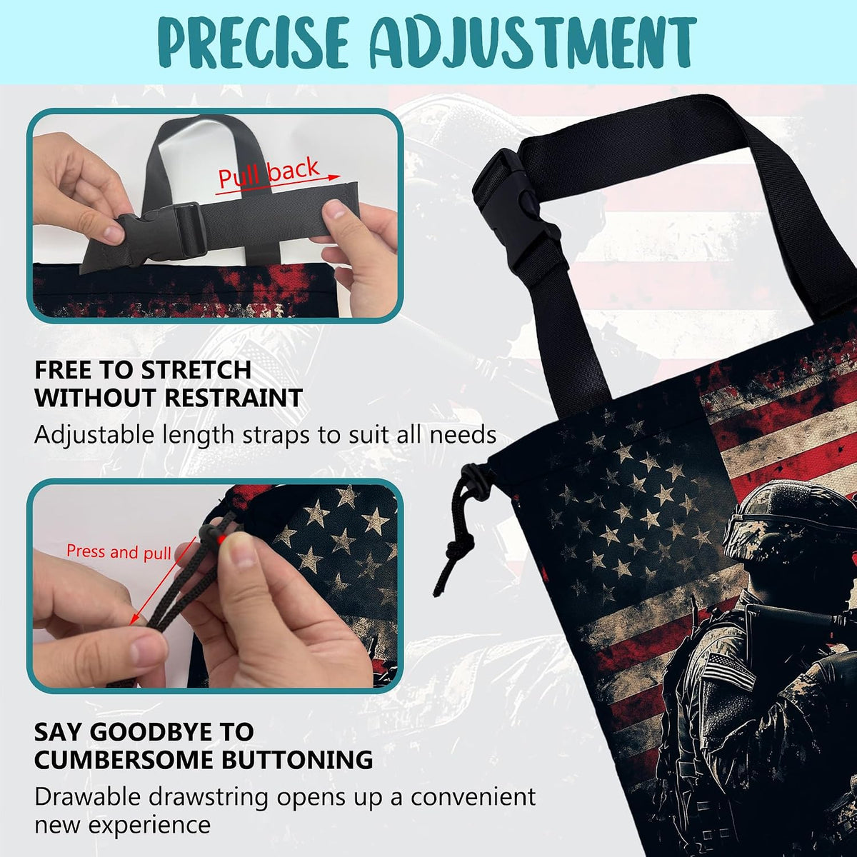 Car Garbage Bag American Soldier Holding Rifle Drawstring Car Trash Bag Hanging for Back Seat with Adjustable Buckle Canvas Vehicle Trash Can Easy-to-Install