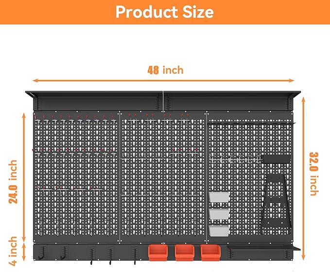 WALMANN 113 PCS Pegboard Wall Organizer Kit with Pegboard Hooks, Bins, Shelves, Pegboard Tools Storage System for Garage, Workbench, Modular Peg Board Tool Organizer Board with Hooks(Black)