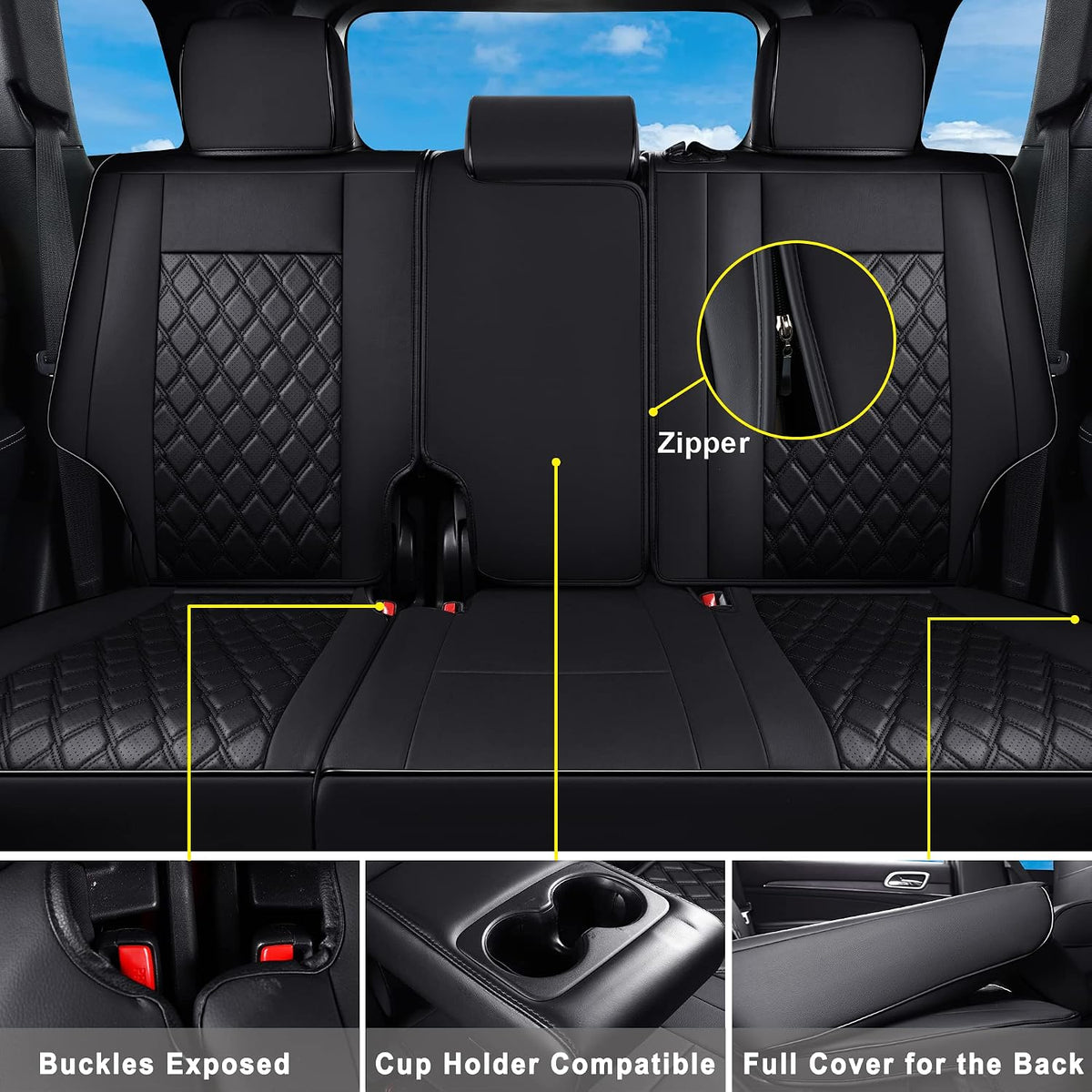 Huidasource Upgrade Jeep Grand Cherokee Seat Covers, Full Coverage Waterproof Leather Car Seat Covers, Custom Seat Cushion Protector Fit for Jeep Grand Cherokee 2011-2021 (Full Set/Black)