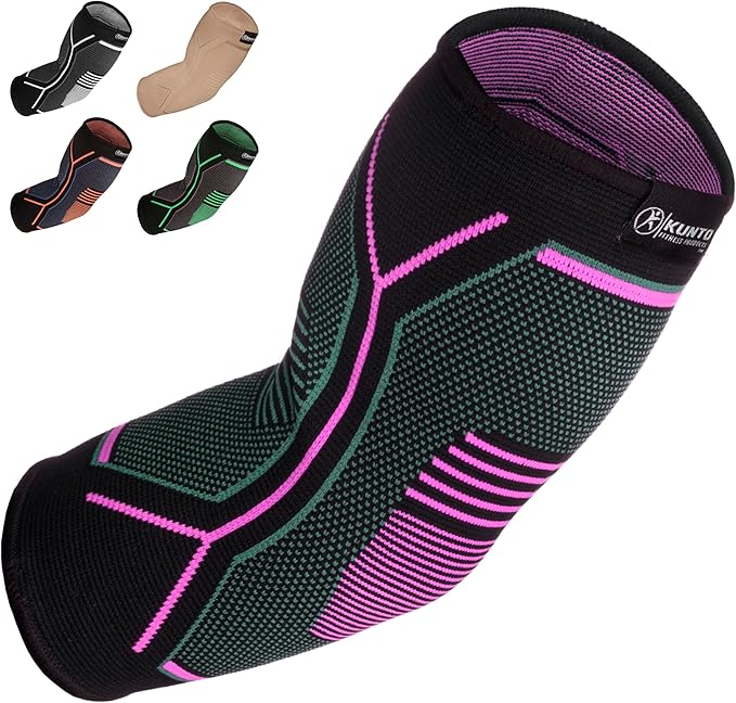 Kunto Fitness Elbow Brace Compression Support Sleeve (Shipped From USA) for Tendonitis, Tennis Elbow, Golf Elbow Treatment - Reduce Joint Pain During Any Activity!