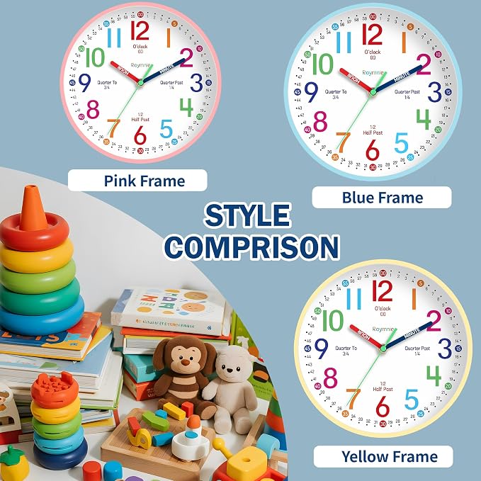 Roymnie Wall Clock 8 Inch for Kids Learning to Tell Time Easily Non Ticking
